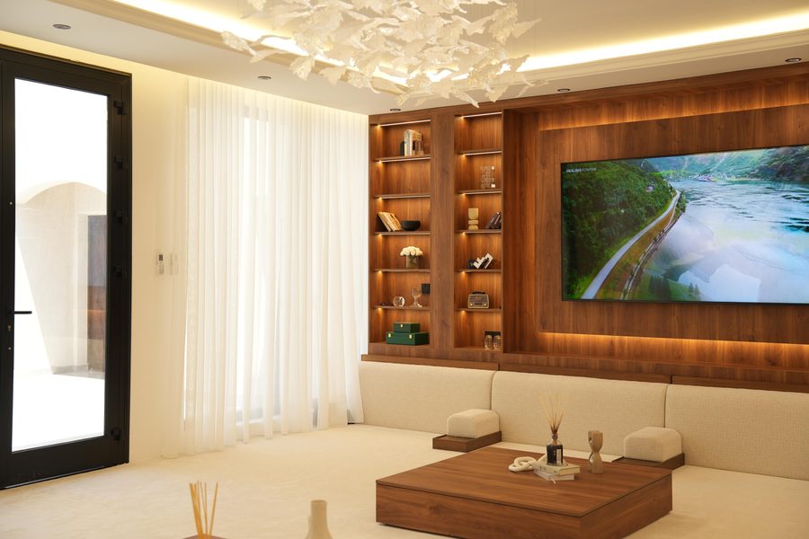 Majlis with a walnut media wall