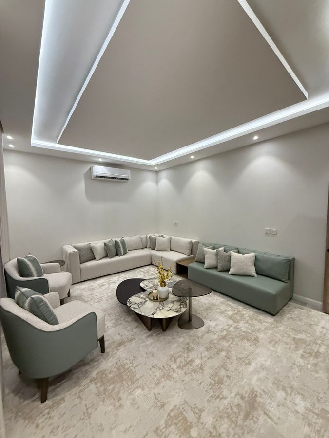 Modern majlis in grey and sage