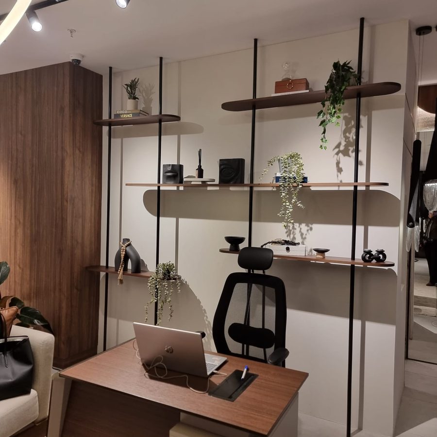 Showroom office with floating shelves