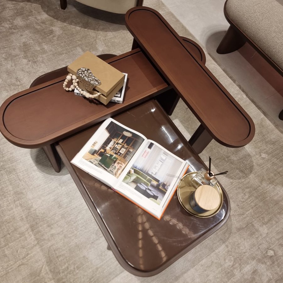Overlapping oval coffee tables in walnut